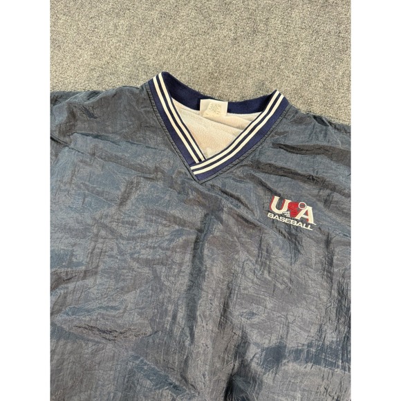 USA Baseball Jacket Mens 2XL Navy Windbreaker Pullover Made in USA Hartwell - Picture 2 of 12